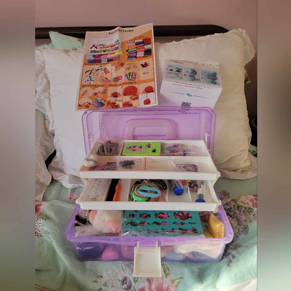 Needle Felting Supplies In Purple Craft Box